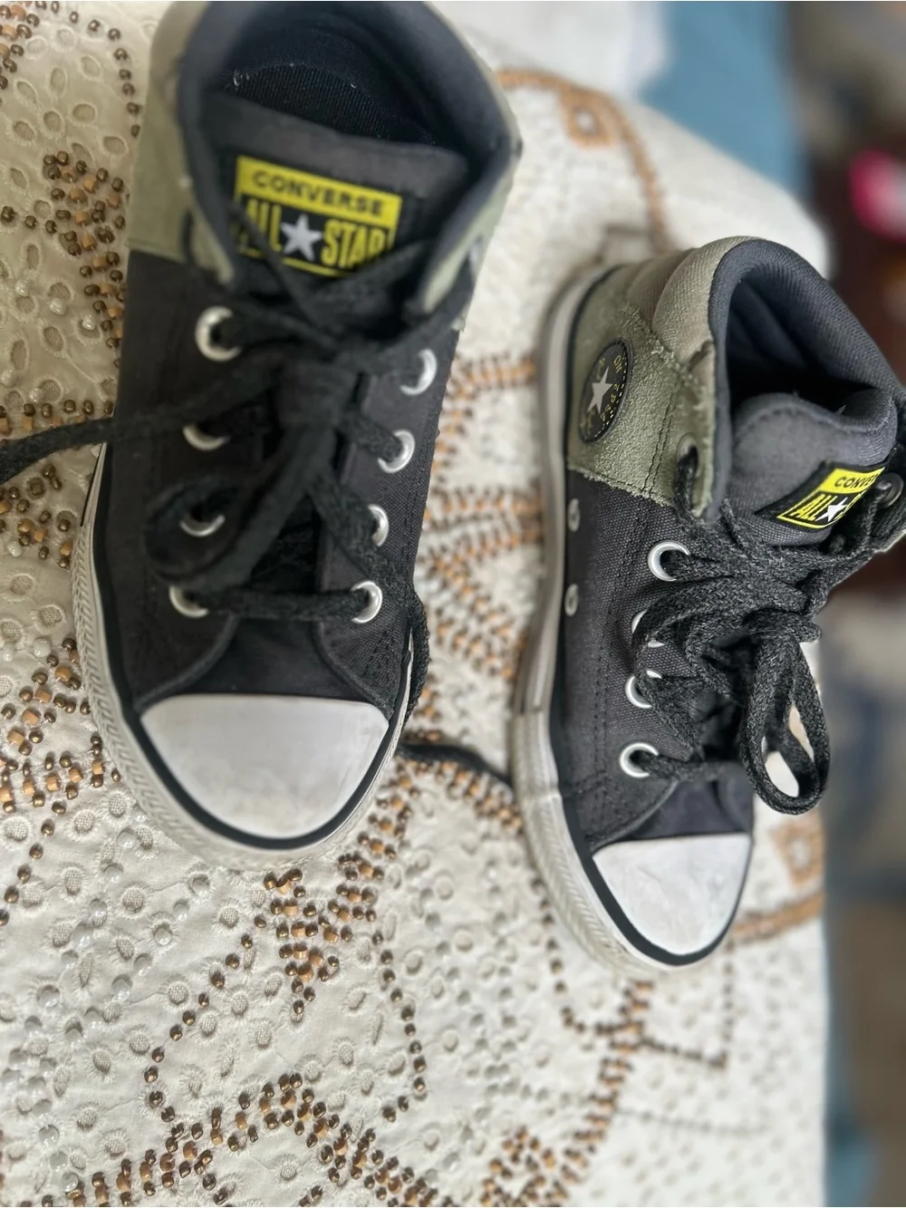 Converse Kids High-Top Sneakers in Black and Olive Green size 13.5.